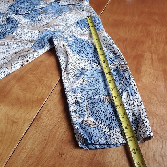 Habitat 100% Linen Top Sz M White Blue Floral Button Up Lagenlook Coastal Beachy - Picture 10 of 10